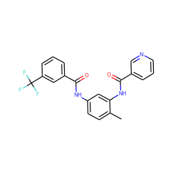 Cc1ccc(NC(=O)c2cccc(C(F)(F)F)c2)cc1NC(=O)c1cccnc1 ZINC000040848081