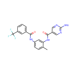 Cc1ccc(NC(=O)c2cccc(C(F)(F)F)c2)cc1NC(=O)c1cnc(N)nc1 ZINC001772618774