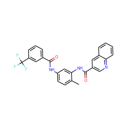 Cc1ccc(NC(=O)c2cccc(C(F)(F)F)c2)cc1NC(=O)c1cnc2ccccc2c1 ZINC000040414529