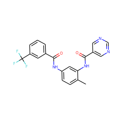 Cc1ccc(NC(=O)c2cccc(C(F)(F)F)c2)cc1NC(=O)c1cncnc1 ZINC000040975820