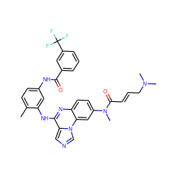 Cc1ccc(NC(=O)c2cccc(C(F)(F)F)c2)cc1Nc1nc2ccc(N(C)C(=O)/C=C/CN(C)C)cc2n2cncc12 ZINC000073141857