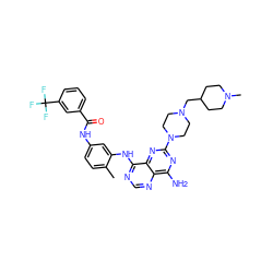 Cc1ccc(NC(=O)c2cccc(C(F)(F)F)c2)cc1Nc1ncnc2c(N)nc(N3CCN(CC4CCN(C)CC4)CC3)nc12 ZINC000166170226