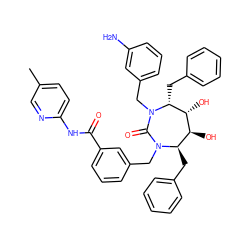 Cc1ccc(NC(=O)c2cccc(CN3C(=O)N(Cc4cccc(N)c4)[C@H](Cc4ccccc4)[C@H](O)[C@@H](O)[C@H]3Cc3ccccc3)c2)nc1 ZINC000027406780