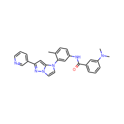 Cc1ccc(NC(=O)c2cccc(N(C)C)c2)cc1-n1ccn2nc(-c3cccnc3)cc12 ZINC000224193528