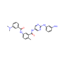 Cc1ccc(NC(=O)c2cccc(N(C)C)c2)cc1C(=O)Nc1cnc(Nc2cccc(N)c2)nc1 ZINC000169353155