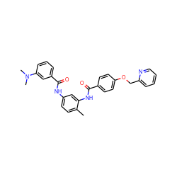 Cc1ccc(NC(=O)c2cccc(N(C)C)c2)cc1NC(=O)c1ccc(OCc2ccccn2)cc1 ZINC000028374819