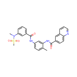 Cc1ccc(NC(=O)c2cccc(N(C)S(C)(=O)=O)c2)cc1NC(=O)c1ccc2ncccc2c1 ZINC000040380678