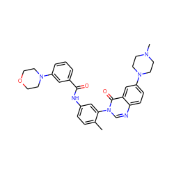 Cc1ccc(NC(=O)c2cccc(N3CCOCC3)c2)cc1-n1cnc2ccc(N3CCN(C)CC3)cc2c1=O ZINC000084670980