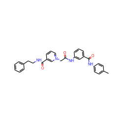 Cc1ccc(NC(=O)c2cccc(NC(=O)C[n+]3cccc(C(=O)NCCc4ccccc4)c3)c2)cc1 ZINC000049802391