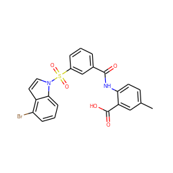 Cc1ccc(NC(=O)c2cccc(S(=O)(=O)n3ccc4c(Br)cccc43)c2)c(C(=O)O)c1 ZINC000040957231