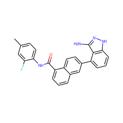 Cc1ccc(NC(=O)c2cccc3cc(-c4cccc5[nH]nc(N)c45)ccc23)c(F)c1 ZINC000169350180