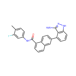 Cc1ccc(NC(=O)c2cccc3cc(-c4cccc5[nH]nc(N)c45)ccc23)cc1F ZINC000169350181