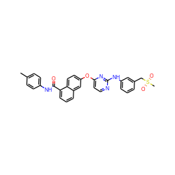 Cc1ccc(NC(=O)c2cccc3cc(Oc4ccnc(Nc5cccc(CS(C)(=O)=O)c5)n4)ccc23)cc1 ZINC000653803591