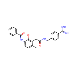 Cc1ccc(NC(=O)c2ccccc2)c(O)c1CC(=O)NCc1ccc(C(=N)N)cc1 ZINC000028568773