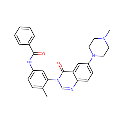 Cc1ccc(NC(=O)c2ccccc2)cc1-n1cnc2ccc(N3CCN(C)CC3)cc2c1=O ZINC000084670981