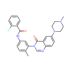 Cc1ccc(NC(=O)c2ccccc2F)cc1-n1cnc2ccc(N3CCN(C)CC3)cc2c1=O ZINC000084652518