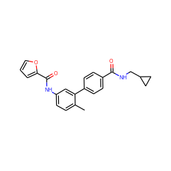 Cc1ccc(NC(=O)c2ccco2)cc1-c1ccc(C(=O)NCC2CC2)cc1 ZINC000040918500