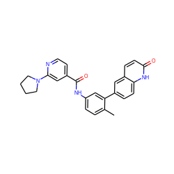 Cc1ccc(NC(=O)c2ccnc(N3CCCC3)c2)cc1-c1ccc2[nH]c(=O)ccc2c1 ZINC000040424451