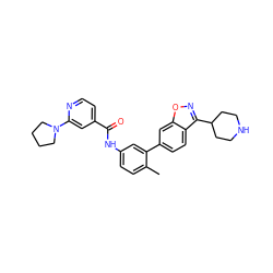 Cc1ccc(NC(=O)c2ccnc(N3CCCC3)c2)cc1-c1ccc2c(C3CCNCC3)noc2c1 ZINC000040937453