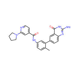 Cc1ccc(NC(=O)c2ccnc(N3CCCC3)c2)cc1-c1ccc2nc(N)[nH]c(=O)c2c1 ZINC000040428918