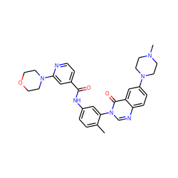 Cc1ccc(NC(=O)c2ccnc(N3CCOCC3)c2)cc1-n1cnc2ccc(N3CCN(C)CC3)cc2c1=O ZINC000084669763