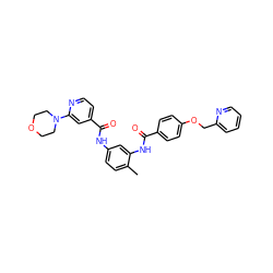 Cc1ccc(NC(=O)c2ccnc(N3CCOCC3)c2)cc1NC(=O)c1ccc(OCc2ccccn2)cc1 ZINC000028384483