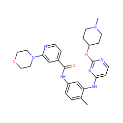 Cc1ccc(NC(=O)c2ccnc(N3CCOCC3)c2)cc1Nc1ccnc(OC2CCN(C)CC2)n1 ZINC000028375814