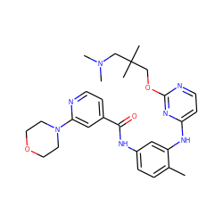 Cc1ccc(NC(=O)c2ccnc(N3CCOCC3)c2)cc1Nc1ccnc(OCC(C)(C)CN(C)C)n1 ZINC000028391851