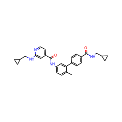 Cc1ccc(NC(=O)c2ccnc(NCC3CC3)c2)cc1-c1ccc(C(=O)NCC2CC2)cc1 ZINC000040405853