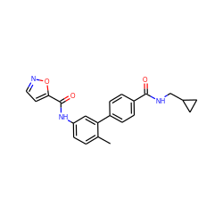 Cc1ccc(NC(=O)c2ccno2)cc1-c1ccc(C(=O)NCC2CC2)cc1 ZINC000040918754