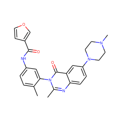 Cc1ccc(NC(=O)c2ccoc2)cc1-n1c(C)nc2ccc(N3CCN(C)CC3)cc2c1=O ZINC000084653654