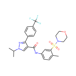 Cc1ccc(NC(=O)c2cn(C(C)C)nc2-c2ccc(C(F)(F)F)cc2)cc1S(=O)(=O)N1CCOCC1 ZINC000169340226