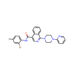 Cc1ccc(NC(=O)c2cnc(N3CCN(c4ccccn4)CC3)c3ccccc23)c(Br)c1 ZINC000027534657