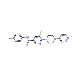 Cc1ccc(NC(=O)c2cnc(N3CCN(c4ccncc4)CC3)c(Cl)c2)cc1 ZINC000045168840