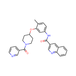 Cc1ccc(NC(=O)c2cnc3ccccc3c2)cc1OC1CCN(C(=O)c2cccnc2)CC1 ZINC000653825859