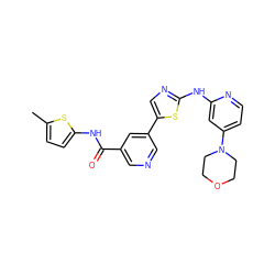 Cc1ccc(NC(=O)c2cncc(-c3cnc(Nc4cc(N5CCOCC5)ccn4)s3)c2)s1 ZINC000084604967