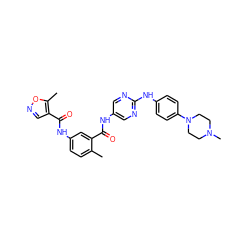 Cc1ccc(NC(=O)c2cnoc2C)cc1C(=O)Nc1cnc(Nc2ccc(N3CCN(C)CC3)cc2)nc1 ZINC000053214542