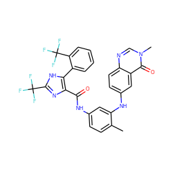 Cc1ccc(NC(=O)c2nc(C(F)(F)F)[nH]c2-c2ccccc2C(F)(F)F)cc1Nc1ccc2ncn(C)c(=O)c2c1 ZINC000049756868