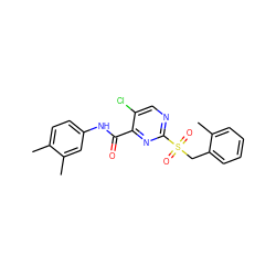 Cc1ccc(NC(=O)c2nc(S(=O)(=O)Cc3ccccc3C)ncc2Cl)cc1C ZINC000009206927