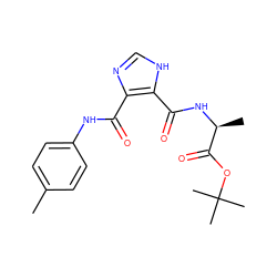 Cc1ccc(NC(=O)c2nc[nH]c2C(=O)N[C@@H](C)C(=O)OC(C)(C)C)cc1 ZINC000013657471