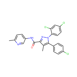 Cc1ccc(NC(=O)c2nn(-c3ccc(Cl)cc3Cl)c(-c3ccc(Cl)cc3)c2C)cn1 ZINC000072125787