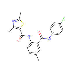 Cc1ccc(NC(=O)c2sc(C)nc2C)c(C(=O)Nc2ccc(Cl)cc2)c1 ZINC000013487516