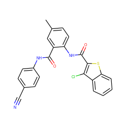 Cc1ccc(NC(=O)c2sc3ccccc3c2Cl)c(C(=O)Nc2ccc(C#N)cc2)c1 ZINC000013487473