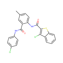 Cc1ccc(NC(=O)c2sc3ccccc3c2Cl)c(C(=O)Nc2ccc(Cl)cc2)c1 ZINC000003941009