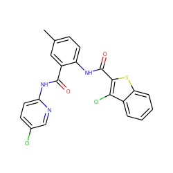 Cc1ccc(NC(=O)c2sc3ccccc3c2Cl)c(C(=O)Nc2ccc(Cl)cn2)c1 ZINC000013487479