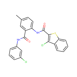 Cc1ccc(NC(=O)c2sc3ccccc3c2Cl)c(C(=O)Nc2cccc(Cl)c2)c1 ZINC000013487466