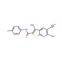 Cc1ccc(NC(=O)c2sc3nc(N)c(C#N)cc3c2N)cc1 ZINC000018247465