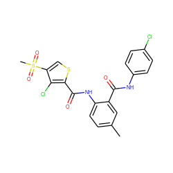 Cc1ccc(NC(=O)c2scc(S(C)(=O)=O)c2Cl)c(C(=O)Nc2ccc(Cl)cc2)c1 ZINC000013487510