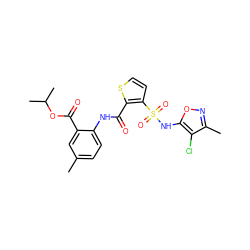 Cc1ccc(NC(=O)c2sccc2S(=O)(=O)Nc2onc(C)c2Cl)c(C(=O)OC(C)C)c1 ZINC000026154442