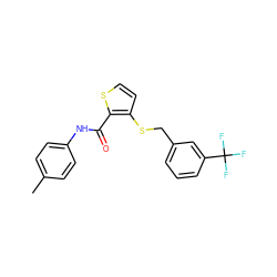 Cc1ccc(NC(=O)c2sccc2SCc2cccc(C(F)(F)F)c2)cc1 ZINC000001393150